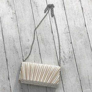 Cream Clutch with Silver Chain Strap